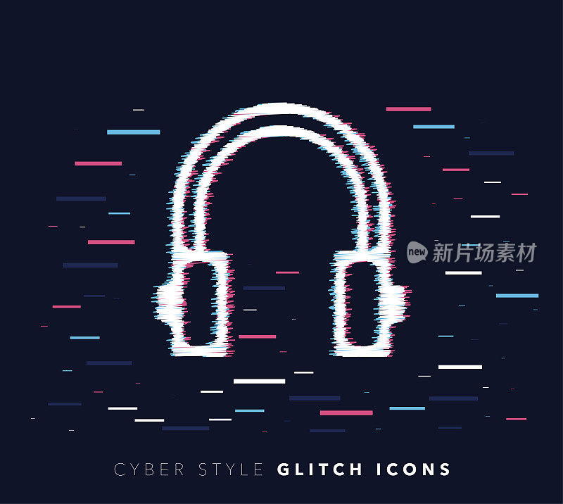 Listening Music Glitch Effect Vector Icon Illustration